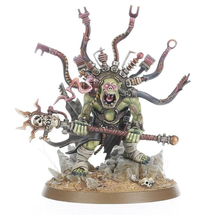 Fantasy figurine with multiple arms and a weapon on a white background