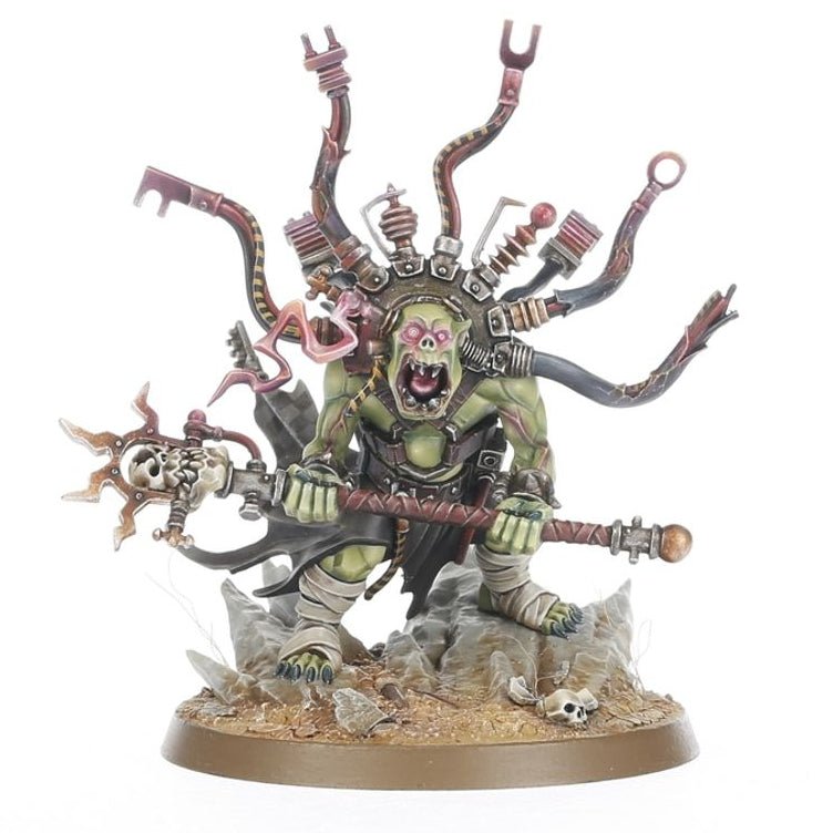Fantasy figurine with multiple arms and a weapon on a white background
