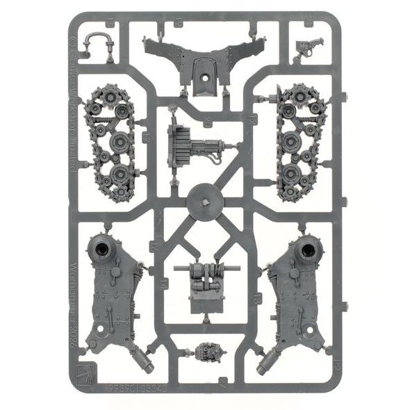A gray plastic sprue containing multiple small molded plastic parts for a model kit, shown against a plain white background.