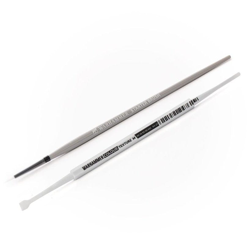 Two precision hand tools, a fine-tip metal screwdriver and a white plastic spatula, both featuring black printed barcodes and text on their shafts, displayed on a clean white background.