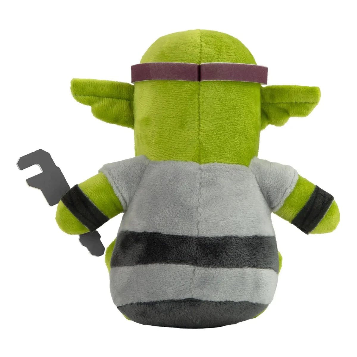 TOMY Spanna Grot plush, rear view showing grey shirt and goggle strap