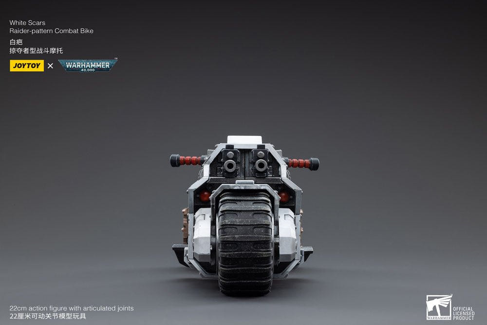 JoyToy White Scars Raider-pattern Combat Bike 22 cm, head-on view, grey background