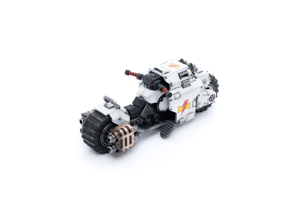 JoyToy White Scars Raider-pattern Combat Bike 22 cm, low three-quarter view from the left, white background