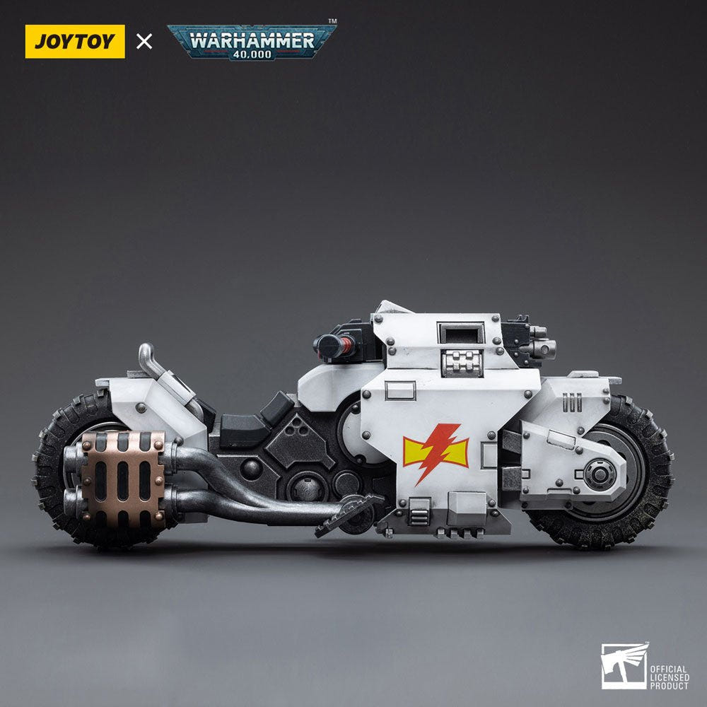JoyToy White Scars Raider-pattern Combat Bike 22 cm, side view, dark background