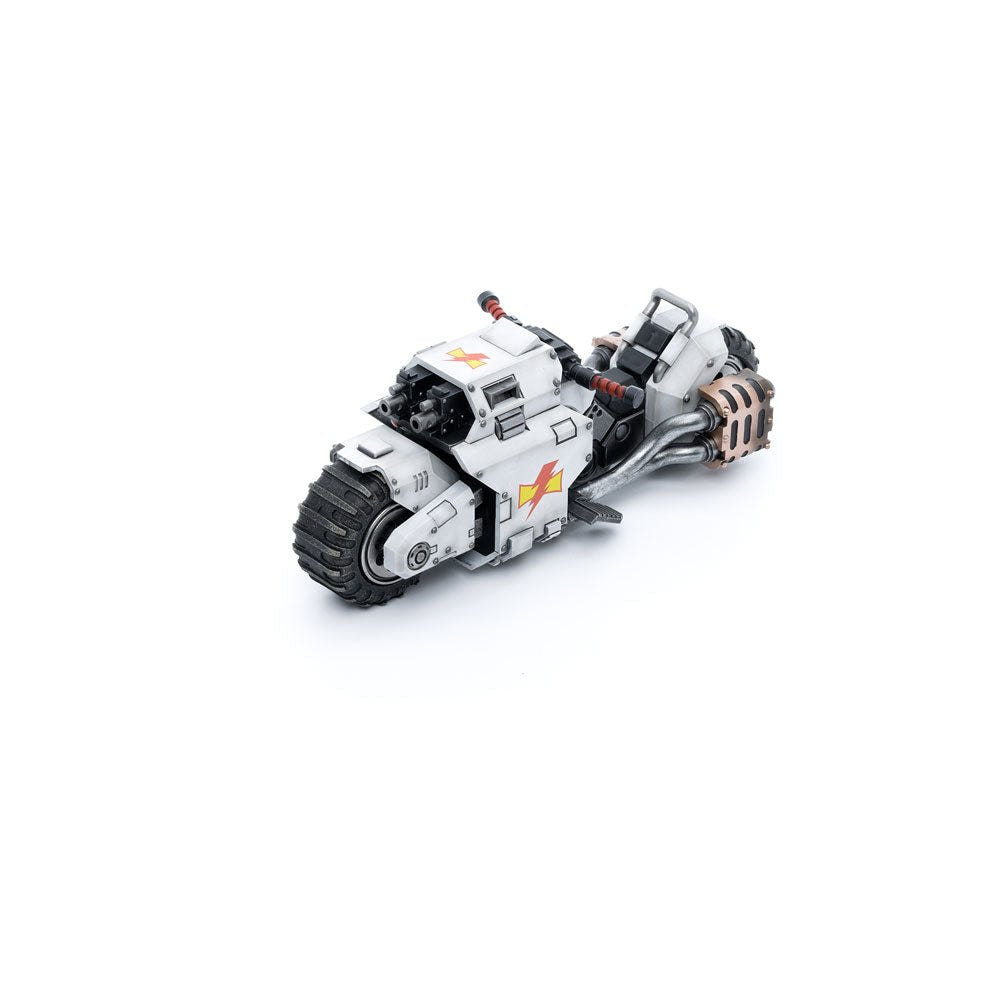 JoyToy White Scars Raider-pattern Combat Bike 22 cm, elevated front three-quarter view, white background