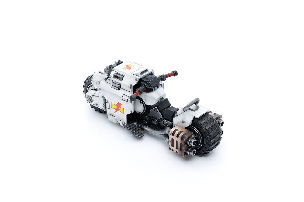 JoyToy White Scars Raider-pattern Combat Bike 22 cm, low three-quarter view from the right, white background