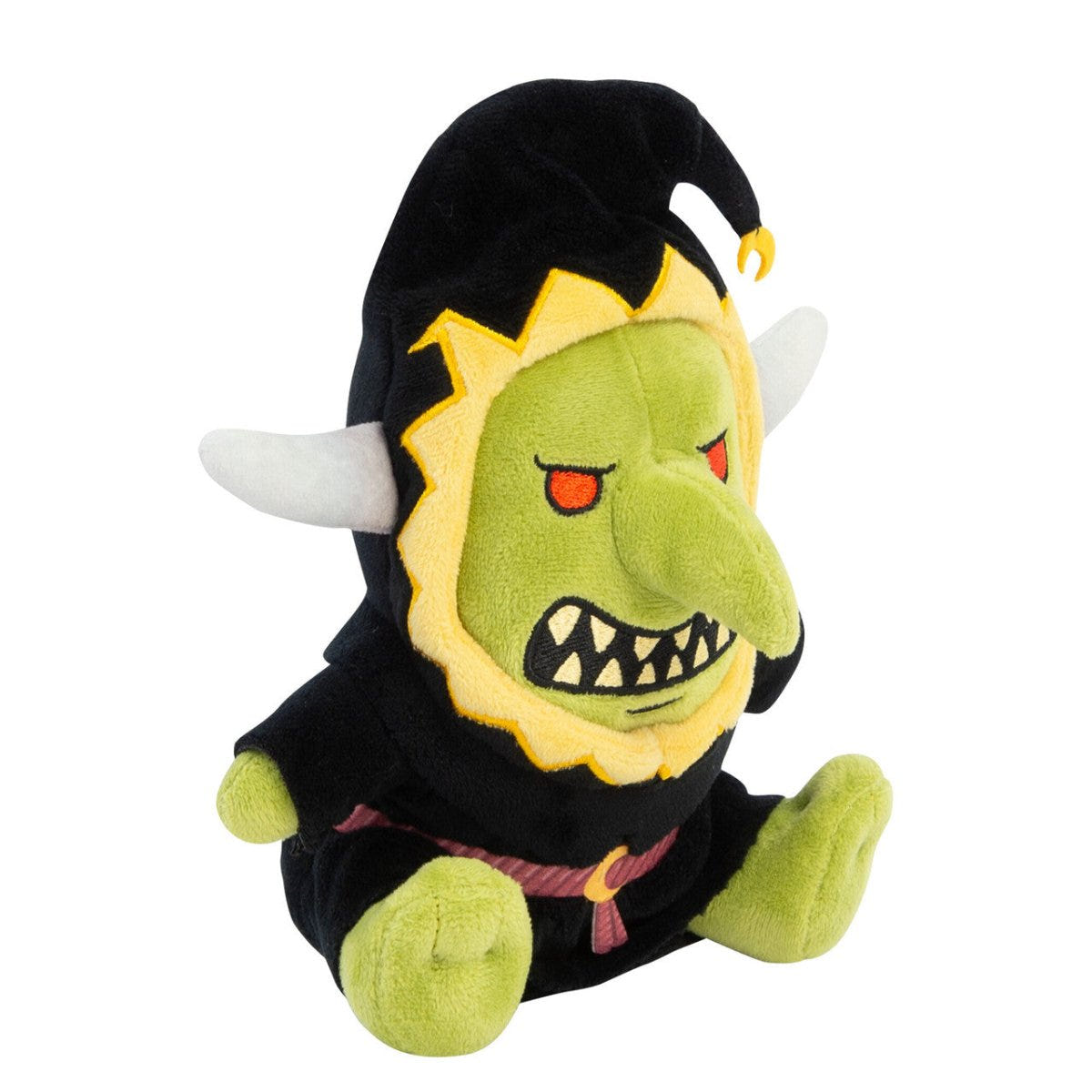 Gloomspite Git plush by TOMY, right three-quarter view with toothy grin and moon-clasp belt