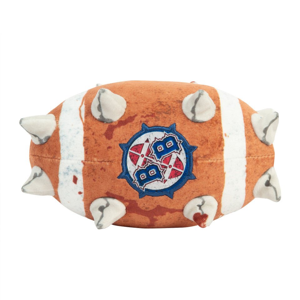 TOMY Warhammer Blood Bowl ball 7 inch plush with embroidered BB logo, side view
