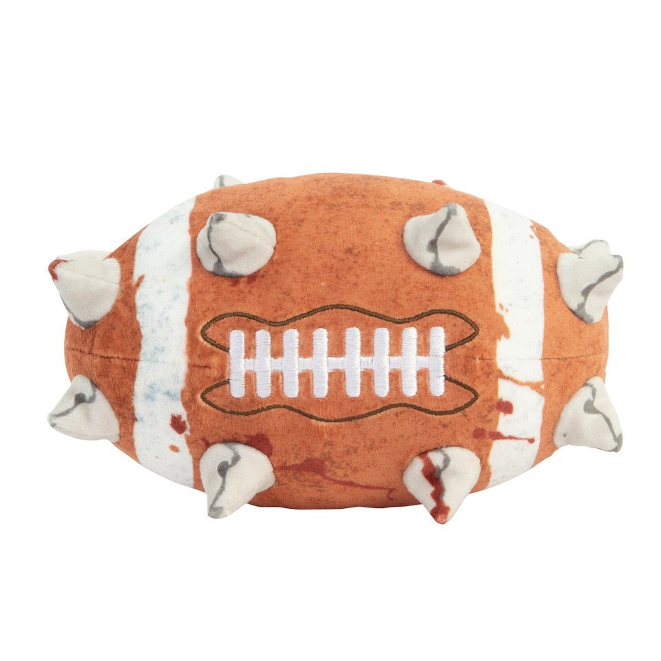 TOMY Blood Bowl ball plush showing its embroidered white laces and felt spikes