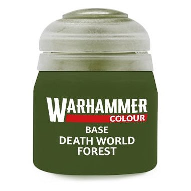 Green paint can labeled 'Warhammer Colour Base Death Guard Green' on a white background