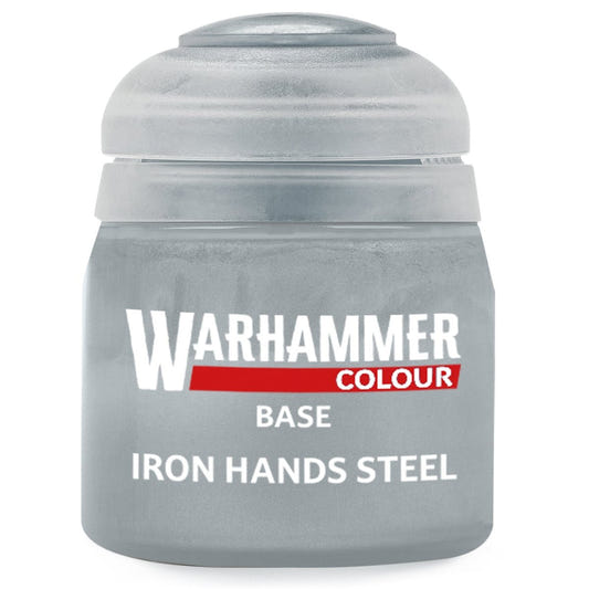 Warhammer Colour paint can labeled 'Iron Hands Steel' on a white background