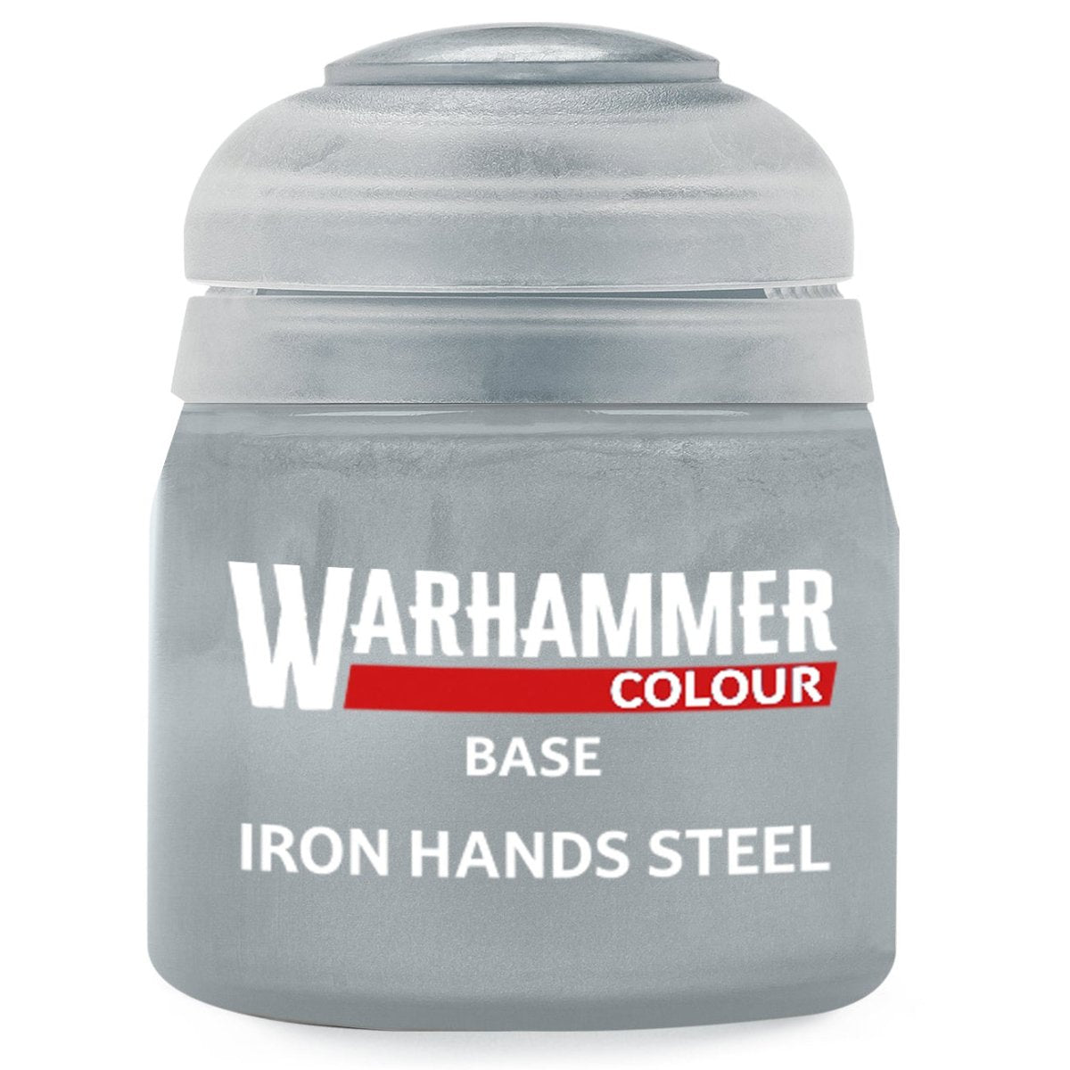 Warhammer Colour paint can labeled 'Iron Hands Steel' on a white background