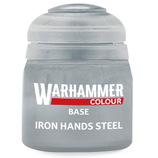 Warhammer Colour paint can labeled 'Iron Hands Steel' on a white background