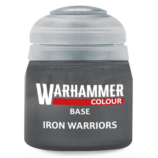 Warhammer Colour paint can labeled 'Iron Warriors' on a white background