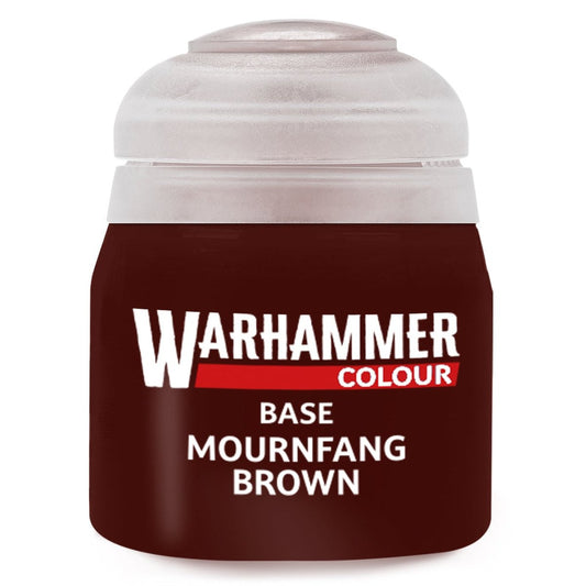 Warhammer paint can labeled 'Mournfang Brown' on a white background