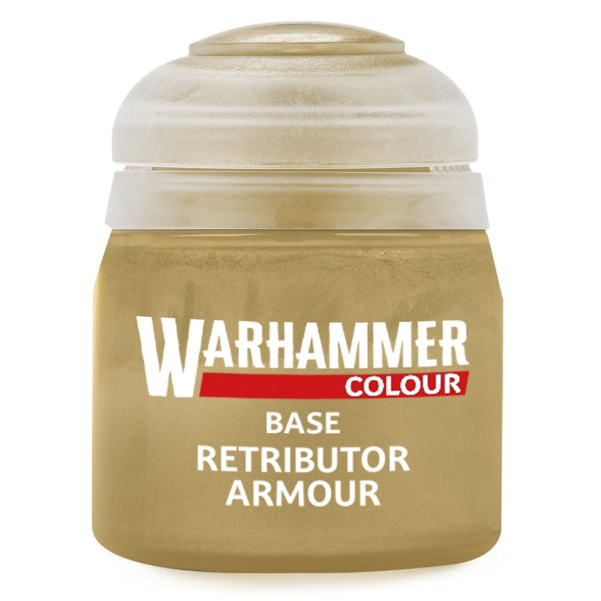 Warhammer paint can labeled 'Base Retributor Armour' on a white background