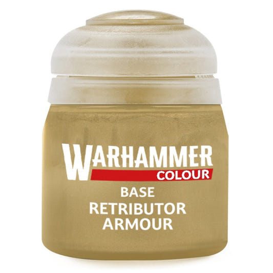 Warhammer paint can labeled 'Base Retributor Armour' on a white background