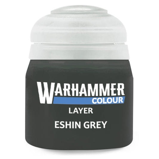 Warhammer Colour Eshin Grey paint can on a white background