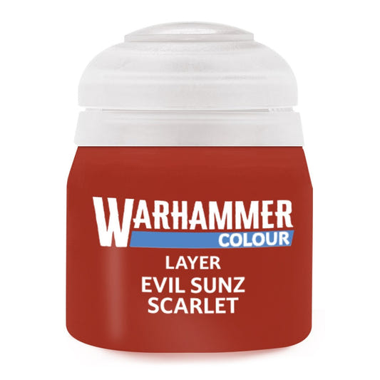 Warhammer Colour paint can with red body and white lid on a white background