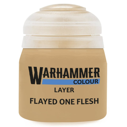 Warhammer Colour Layer paint jar labeled 'Flayed One Flesh' on a white background