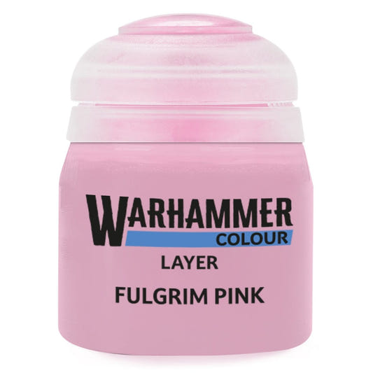 Pink paint jar labeled 'Warhammer Colour Fulgrim Pink' on a white background