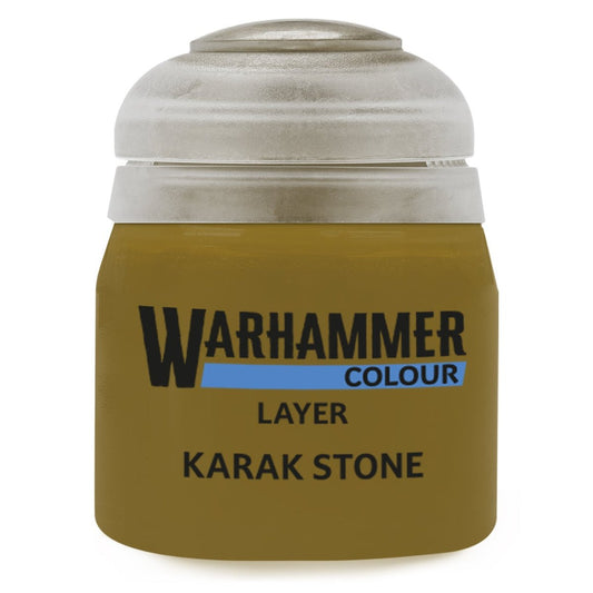 Warhammer Colour Layer paint jar with 'Karak Stone' on a white background