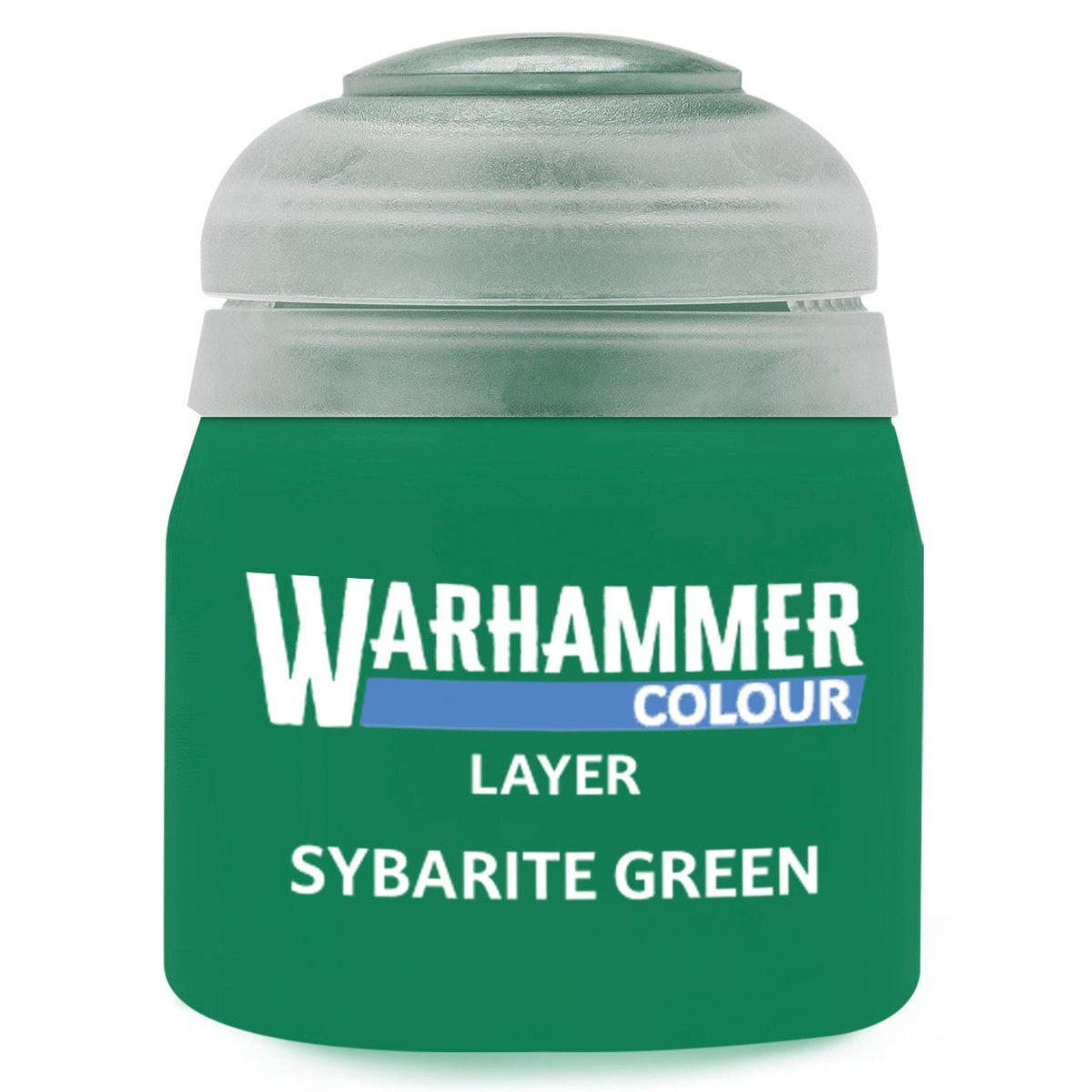 Green paint jar labeled 'Warhammer Colour' on a white background