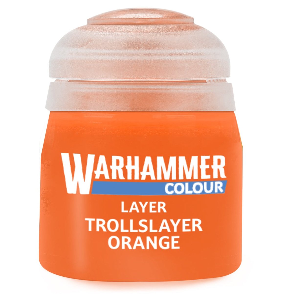 Warhammer Colour paint jar labeled 'Trollslayer Orange' on a white background