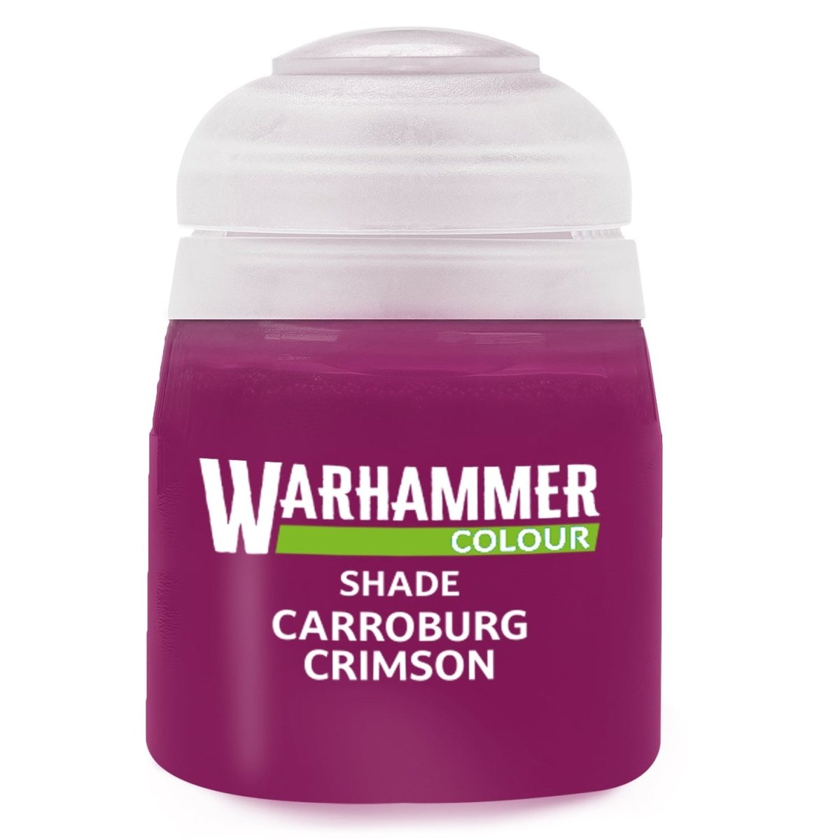 Warhammer Shade Carroburg Crimson paint can on a white background