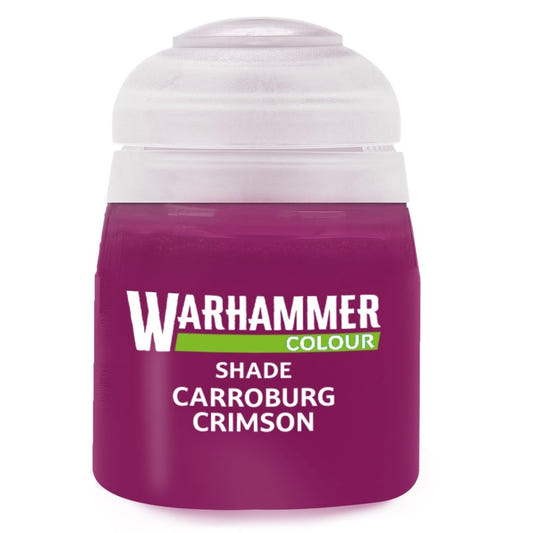 Warhammer Shade Carroburg Crimson paint can on a white background