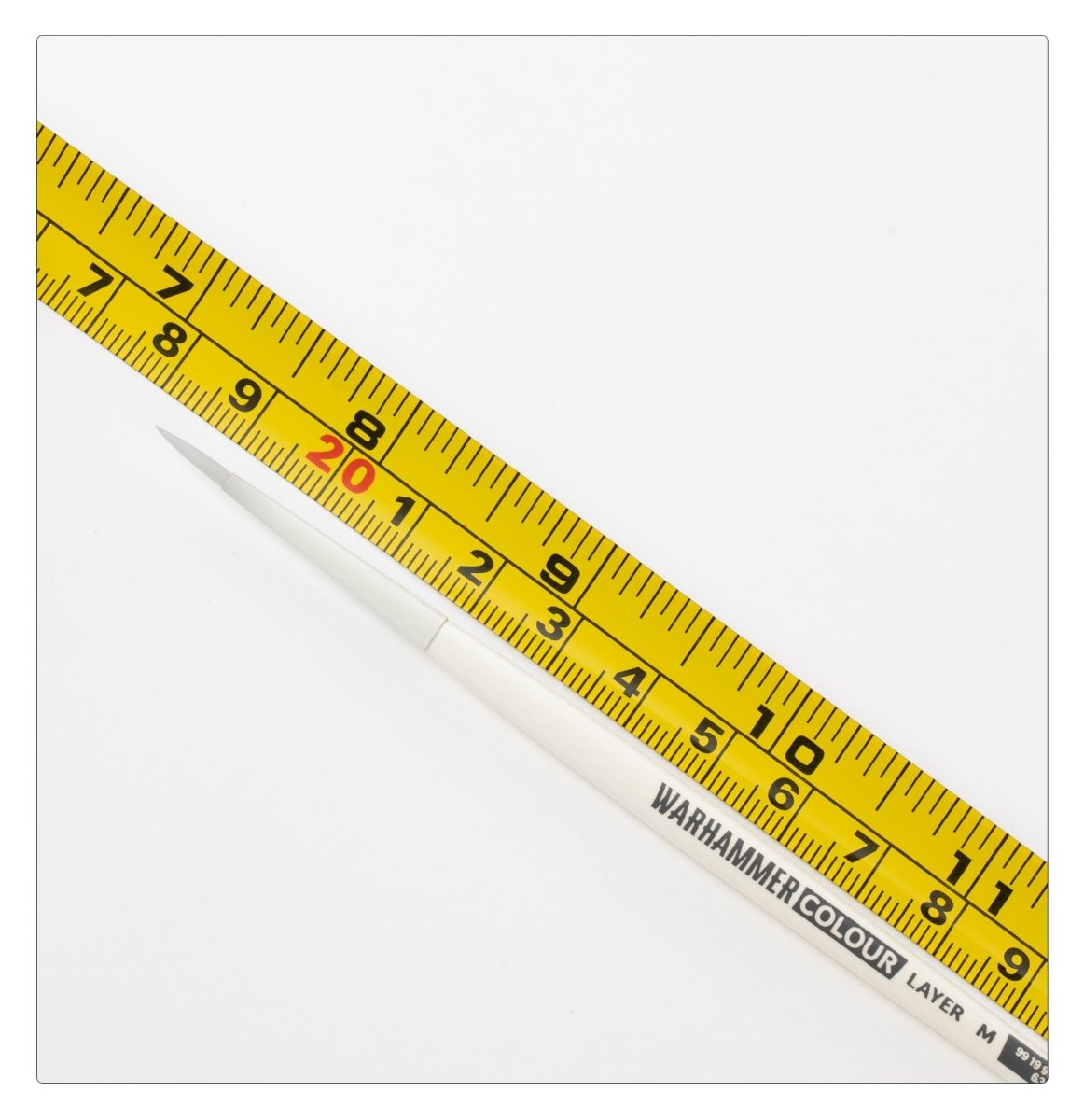 Warhammer Colour Layer Brush (Medium) shown against a tape measure for size