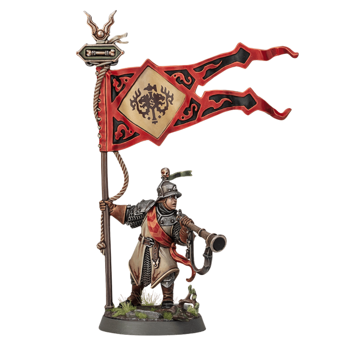 Warhammer Heroes Cities of Sigmar standard bearer with banner and horn – painted miniature