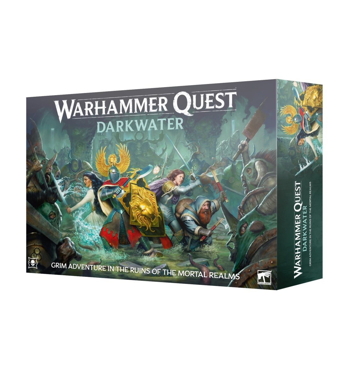 Warhammer Quest: Darkwater box front by Games Workshop with heroes battling in a flooded ruin