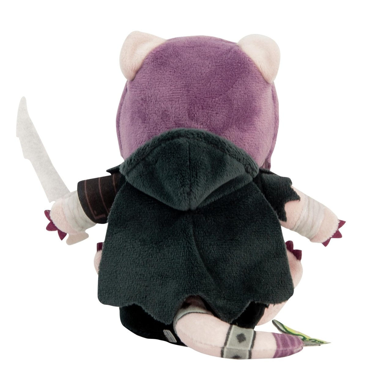Rear view of the TOMY Skaven Deathmaster plush showing its dark green cloak and pink tail