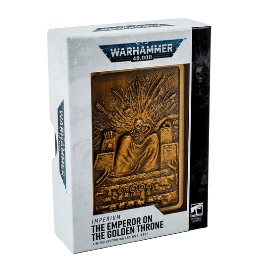 Warhammer 40,000 The Emperor collectible metal ingot depicting the Emperor on the Golden Throne