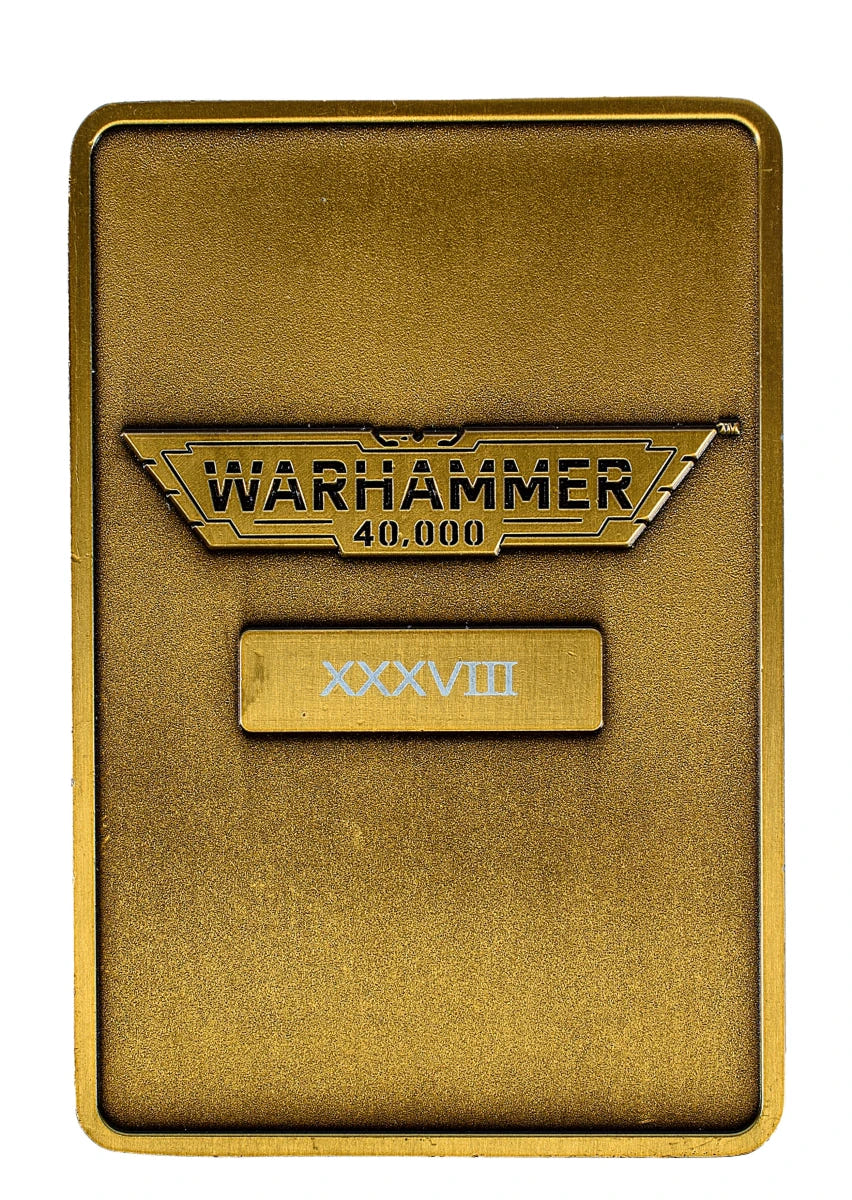 Back of the Warhammer 40,000 Emperor ingot with logo and numbered plate