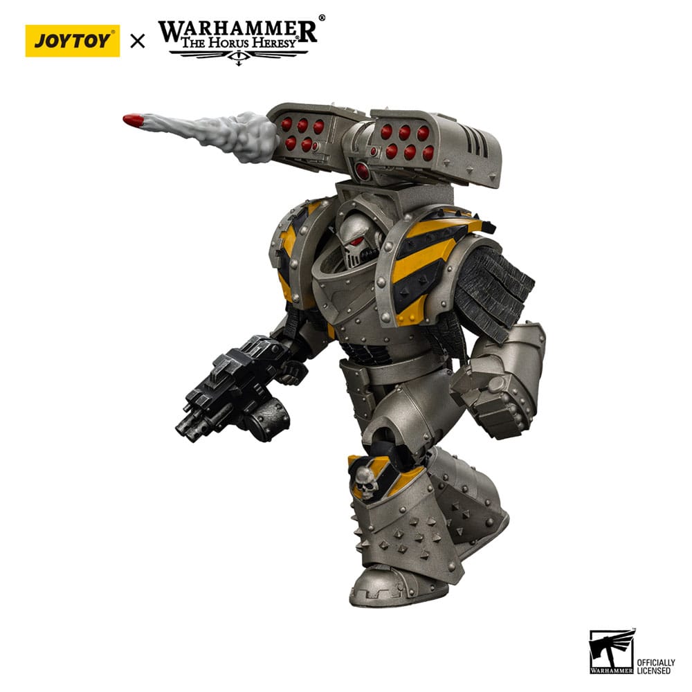 JoyToy Iron Warriors Tyrant Siege Terminator 14 cm action figure, firing rocket with smoke trail effect, angled view