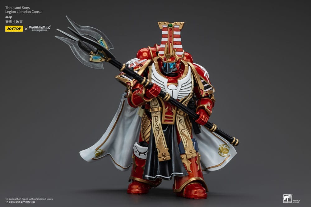 JoyToy Horus Heresy Thousand Sons Librarian Consul 1/18 figure, action pose swinging force staff