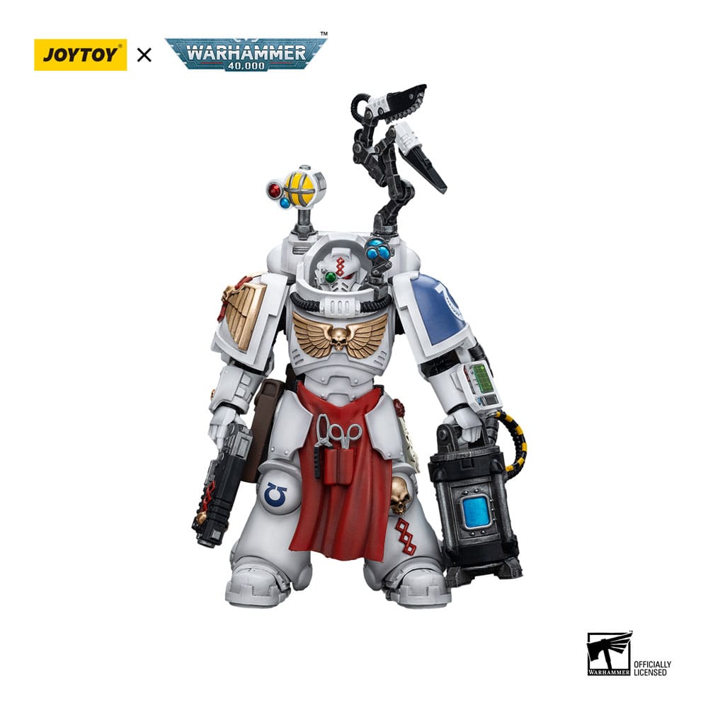 JoyToy Warhammer Apothecary Biologis 1/18 figure, white armour with red tabard, front view