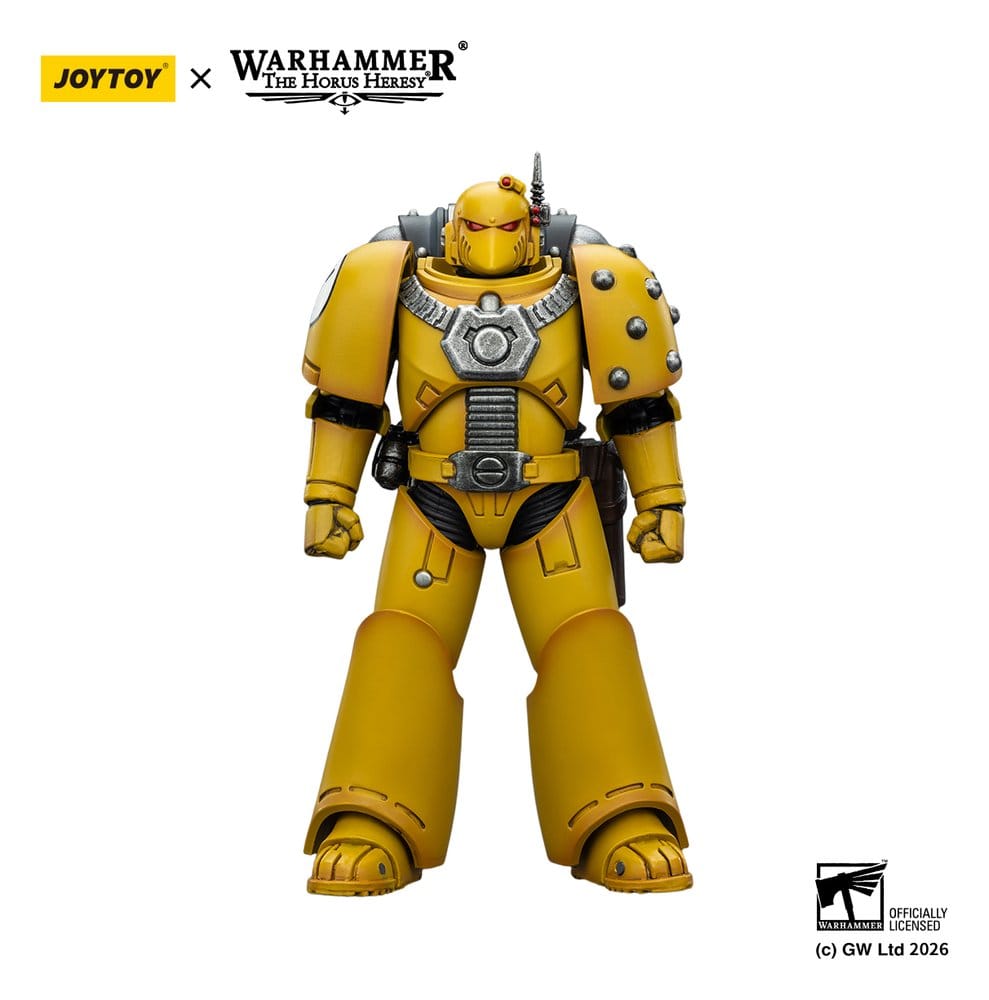 JoyToy Horus Heresy Imperial Fists MKVI Tactical Legionary figure, front view, unarmed, on white