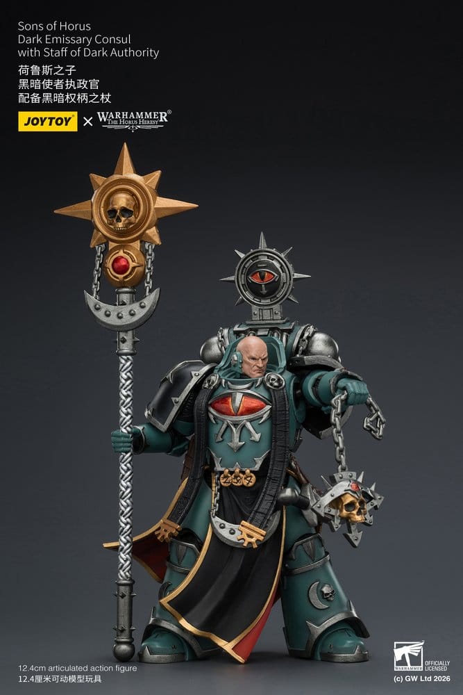 JoyToy Horus Heresy Sons of Horus Dark Emissary Consul figure, flail swung out, staff in hand