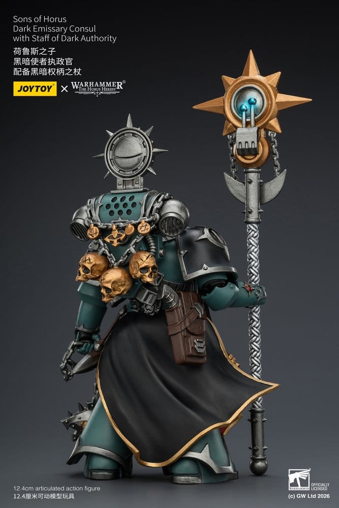 JoyToy Horus Heresy Sons of Horus Dark Emissary Consul figure, back view with staff