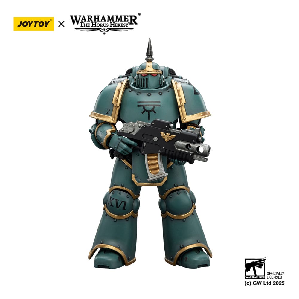 JoyToy Horus Heresy Sons of Horus MK III Tactical Legionary figure, front view with bolter, on white