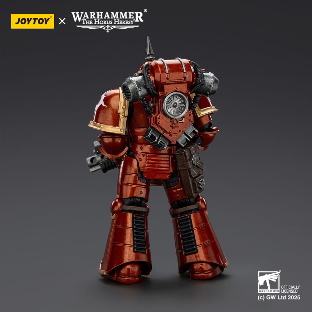 JoyToy Horus Heresy Thousand Sons MK III Tactical Legionary figure, back view showing backpack, on dark