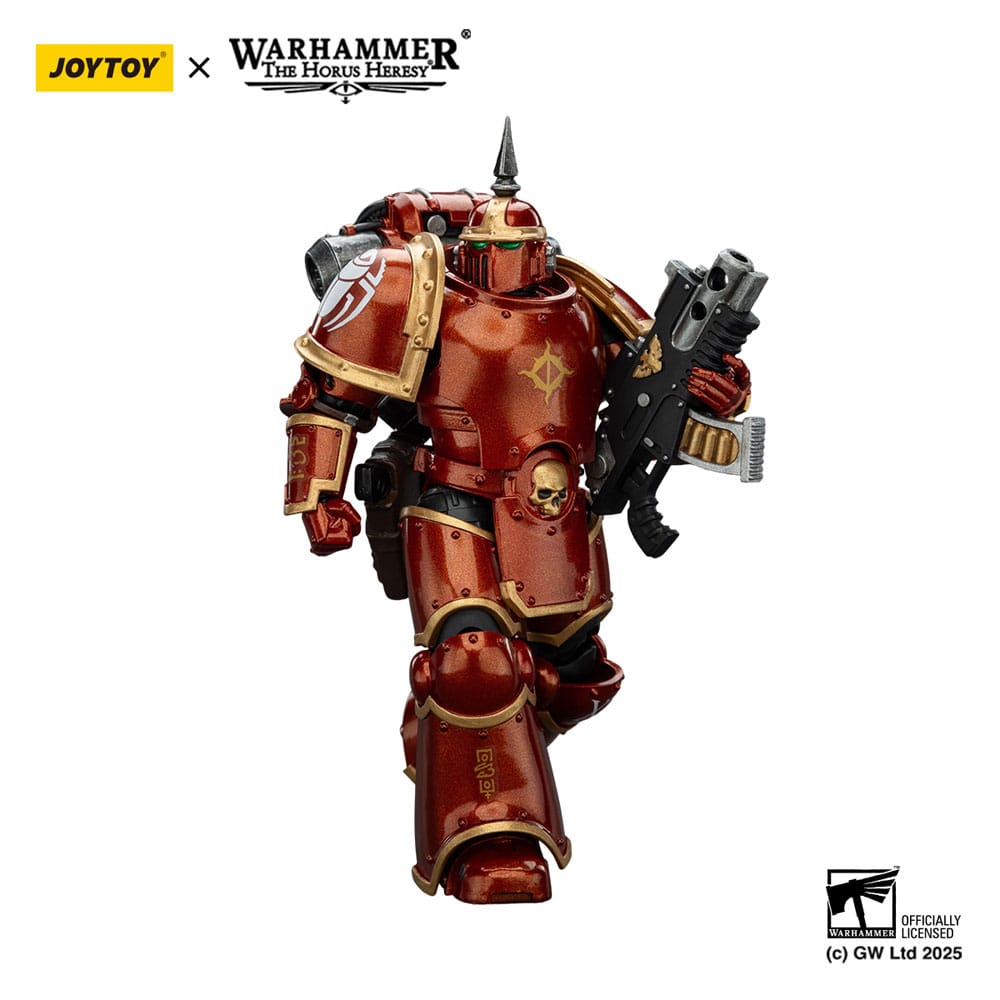 JoyToy Horus Heresy Thousand Sons MK III Tactical Legionary figure, bolter held up one-handed, three-quarter view, on white