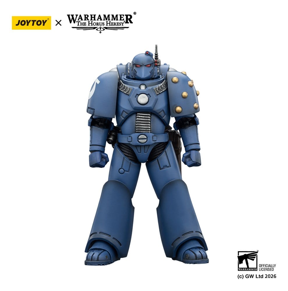 JoyToy Ultramarines MKVI Tactical Legionary 12 cm figure, front view standing, white background