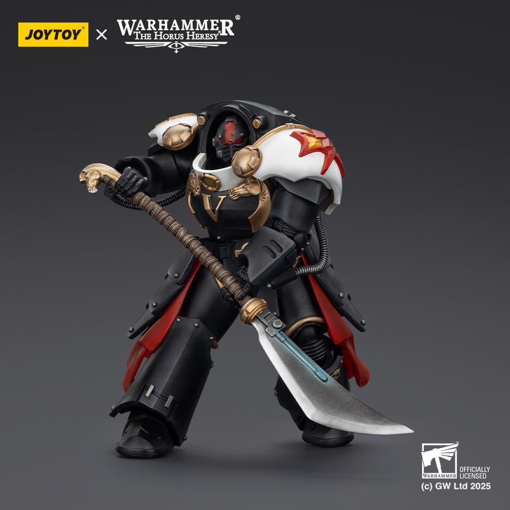 JoyToy White Scars Ebon Keshig Terminator 1 figure swinging power glaive low, dark background