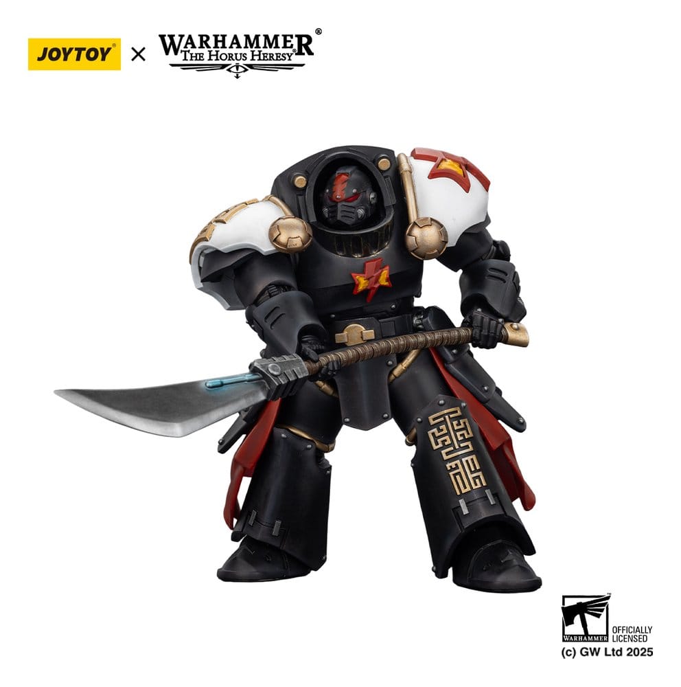 JoyToy White Scars Ebon Keshig Terminator 2 figure holding glaive horizontally, white background