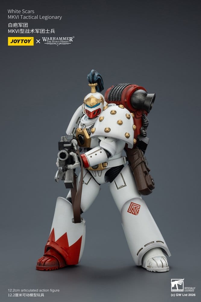 JoyToy White Scars MKVI Tactical Legionary figure, side view with boltgun held upright