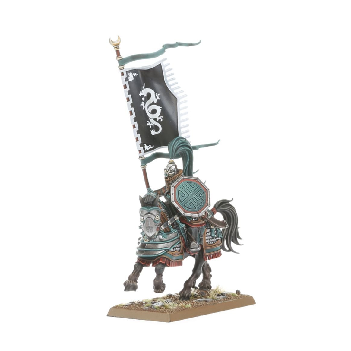 Grand Cathay cavalry standard bearer with a black dragon banner